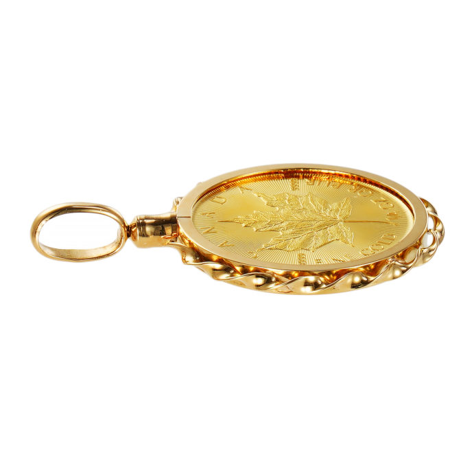 K24 純金 コインペンダント メイプルリーフ 1/4oz デザインフレーム No.15