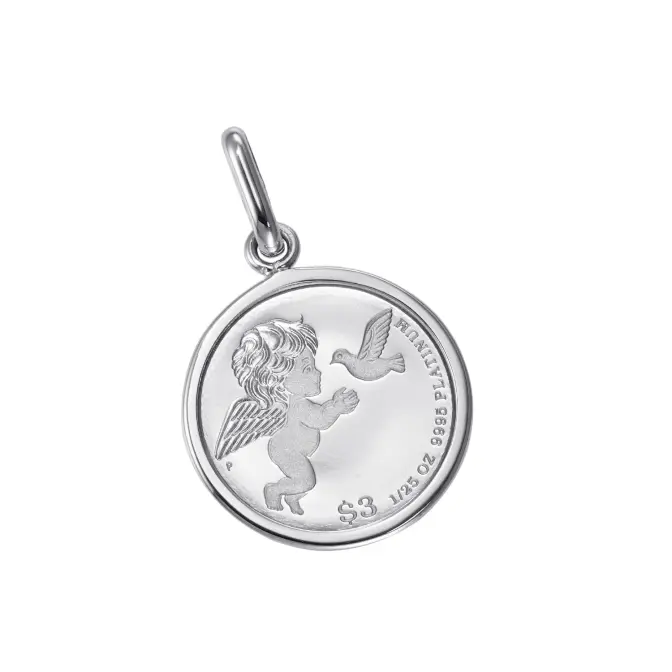 Pt999 純プラチナ コイン ペンダント ツバル エンジェル 1/25oz シンプルフレーム