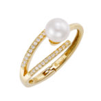 K18 18金 ダイヤモンド パール オープン ハグ リング