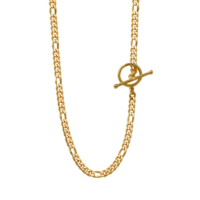 K18 18金 6面カット OT フィガロチェーン ネックレス 3.4mm幅 38.5cm