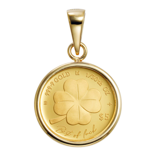K24 純金 コインペンダント 四つ葉のクローバー 1/30oz シンプルフレーム