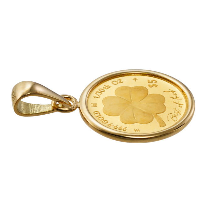 K24 純金 コインペンダント 四つ葉のクローバー 1/30oz シンプルフレーム