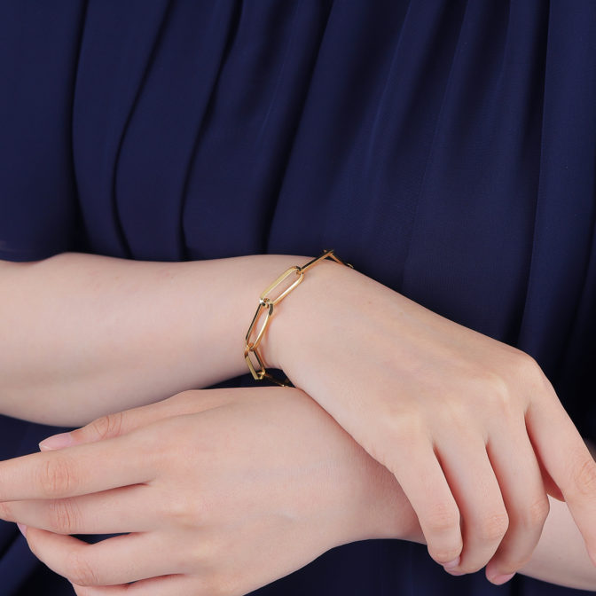 K18 18金 ロングリンクチェーン ブレスレット 7.1mm幅