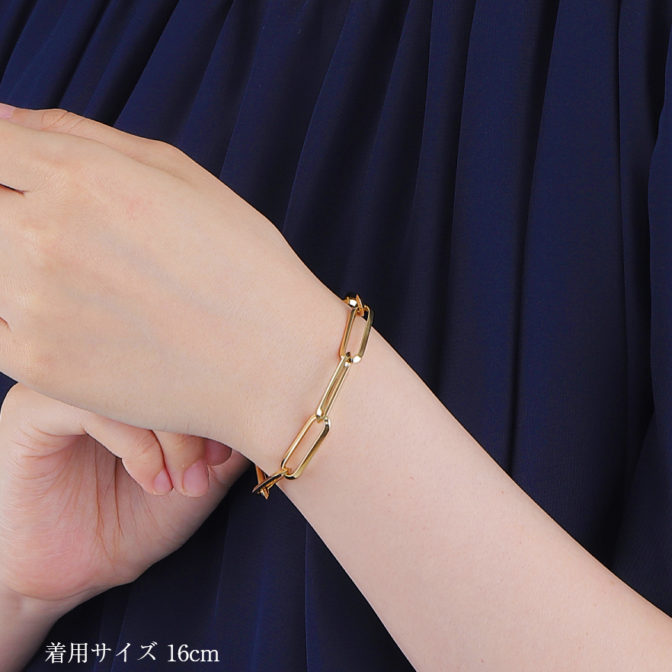 K18 18金 ロングリンクチェーン ブレスレット 7.1mm幅