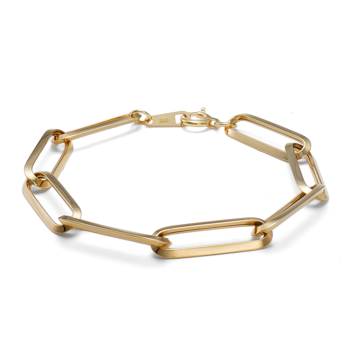 K18 18金 ロング リンクチェーン ブレスレット 7.1mm幅 16cm~22cm 引輪