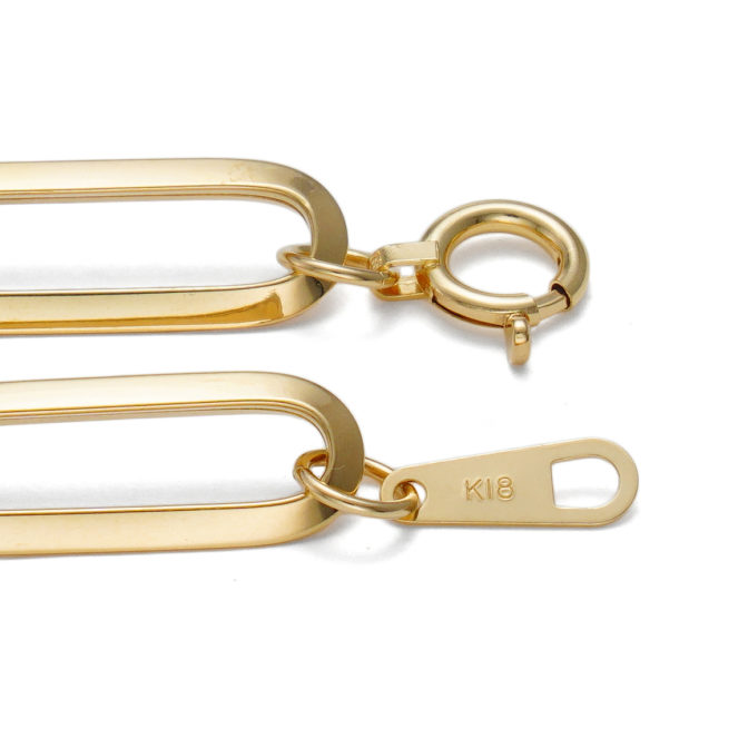 K18 18金 ロングリンクチェーン ブレスレット 7.1mm幅