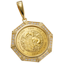 K24 純金 コイン ペンダント  ロイヤル・チューダー・ビースト シーモア ユニコーン 1/4oz ダイヤモンド 8角ベゼルフレーム