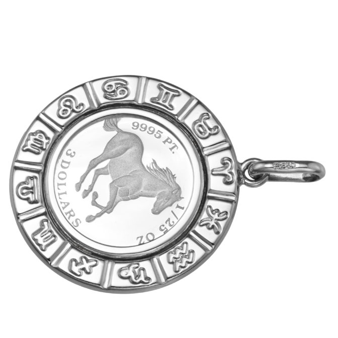 Pt999 純プラチナ コインペンダント ツバル ホース 1/25oz デザインフレーム No.16