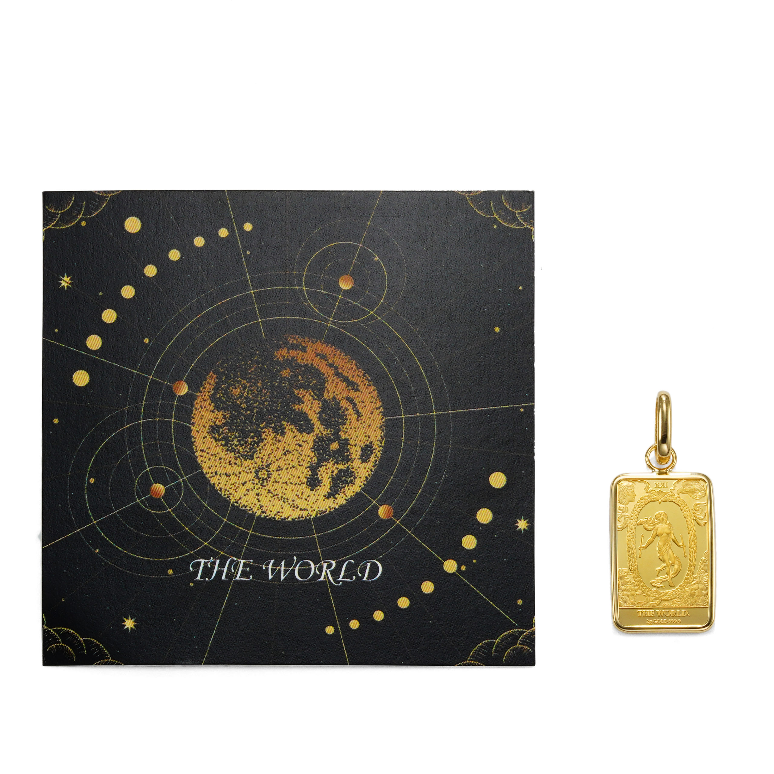 純金カード(K24) K24 純金 コイン ペンダント タロットカード XXI 世界 2g シンプル
