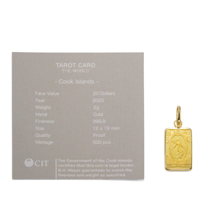 K24 純金 コイン ペンダント タロットカード XXI 世界 2g シンプル
