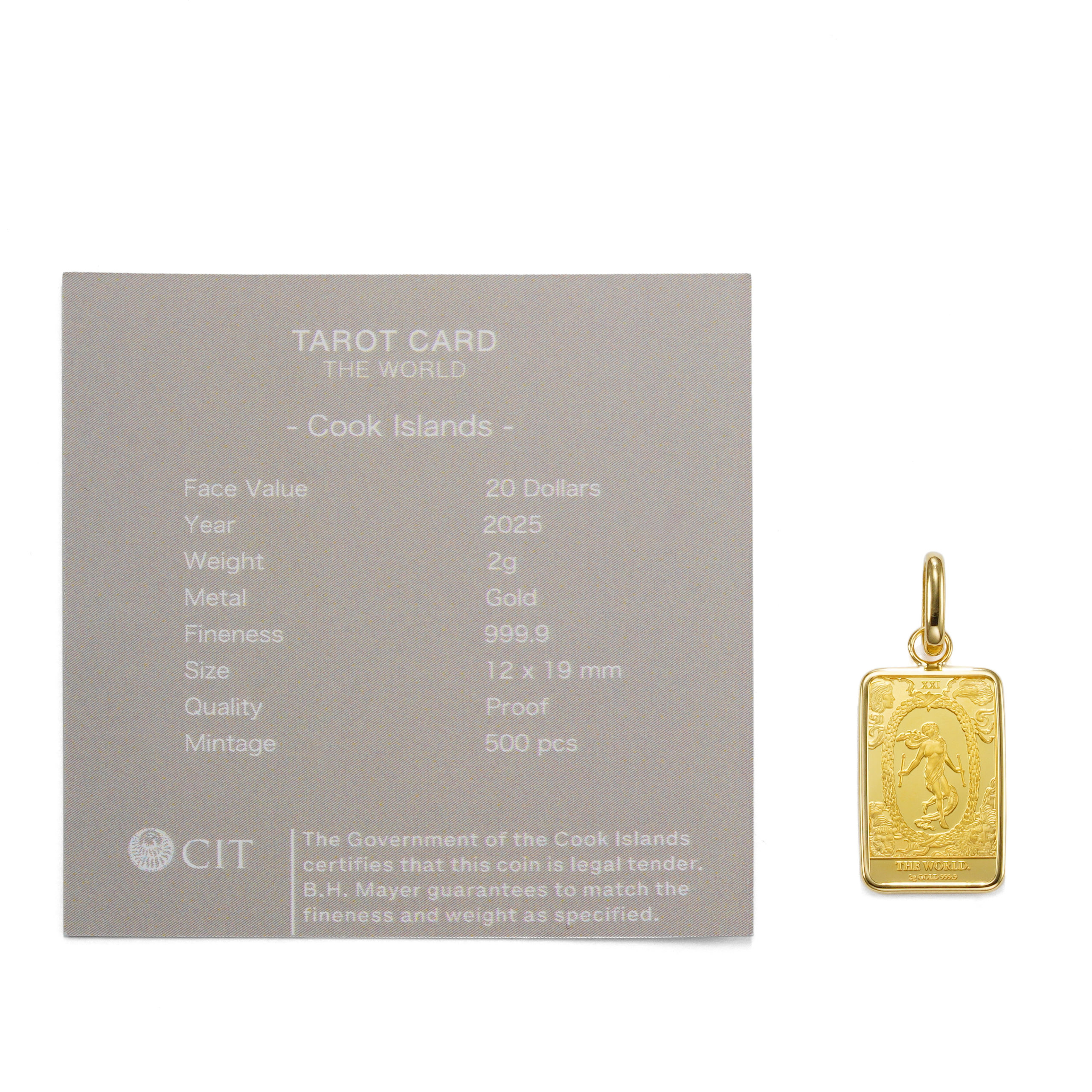 K24 純金 コイン ペンダント タロットカード XXI 世界 2g シンプルフレーム シンプルバチカン | SPERANZA
