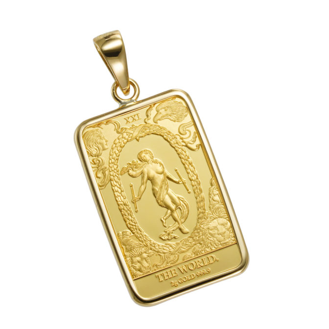 K24 純金 コインペンダント タロットカード XXI 世界 シンプルフレーム サンカクバチカン