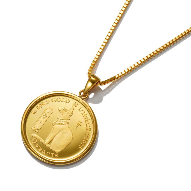 K24 純金 メダル コインペンダント クレオパトラ バステト 1/10oz シンプルフレーム