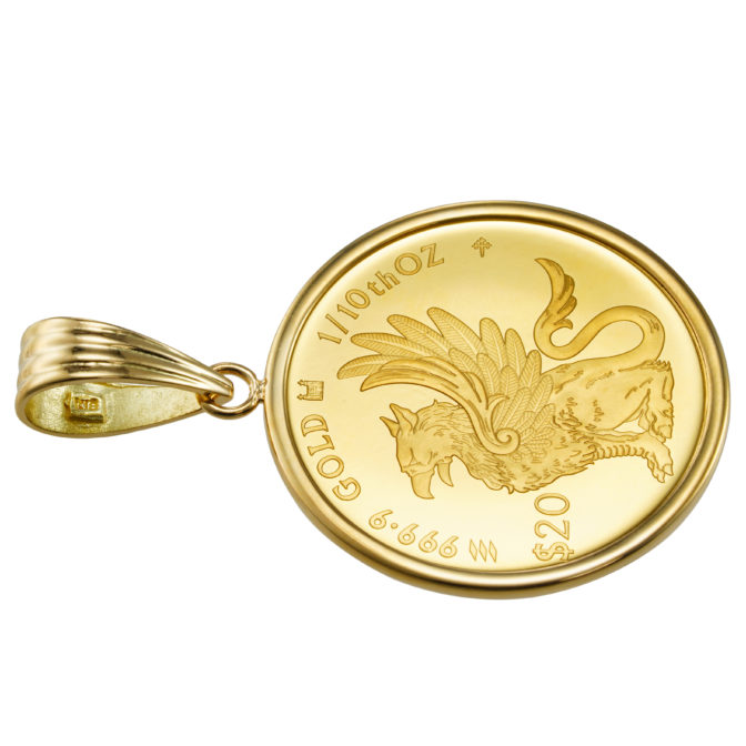 K24 純金 コインペンダント グリフォン 1/10oz シンプルフレーム