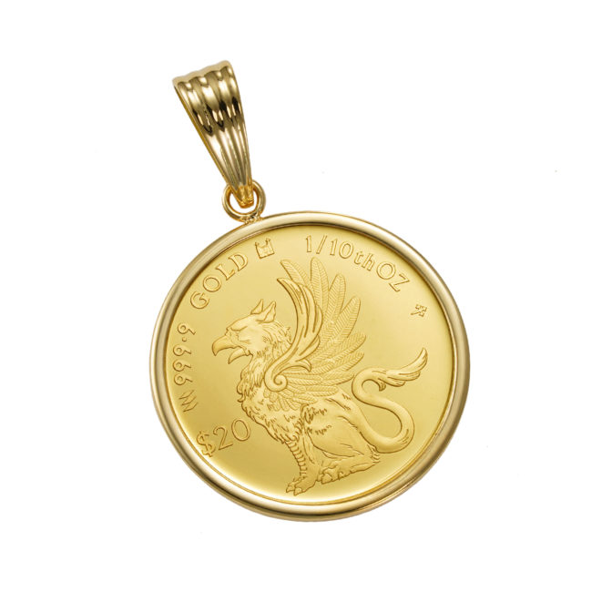 K24 純金 コイン ペンダント ロイヤルミント グリフォン チャールズ  1/10oz シンプルフレーム