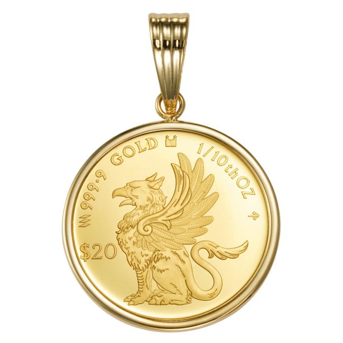 K24 純金 コインペンダント グリフォン 1/10oz シンプルフレーム