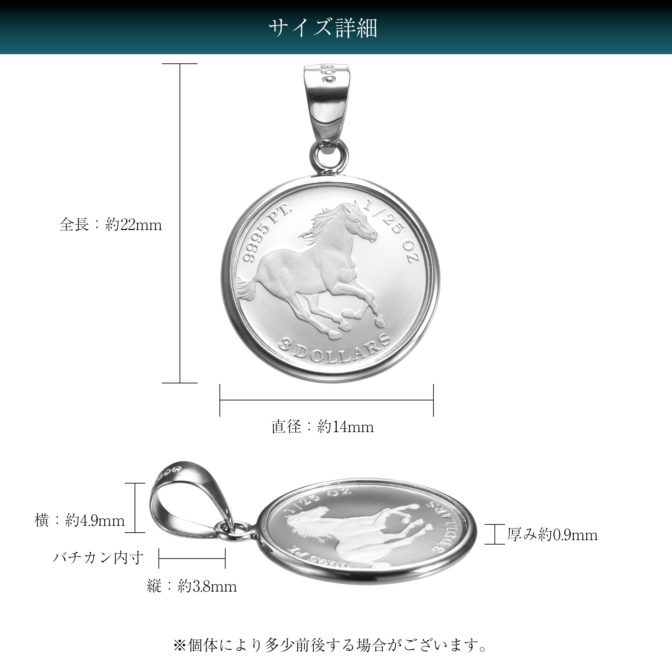 純プラチナ Pt999 コインペンダント ツバル ホース 1/25oz pt900 シンプルフレーム