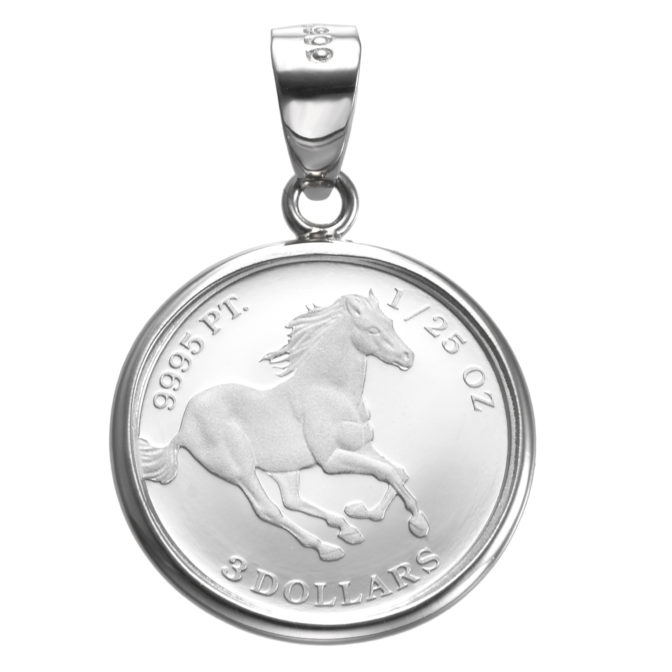 純プラチナ Pt999 コインペンダント ツバル ホース 1/25oz pt900 シンプルフレーム