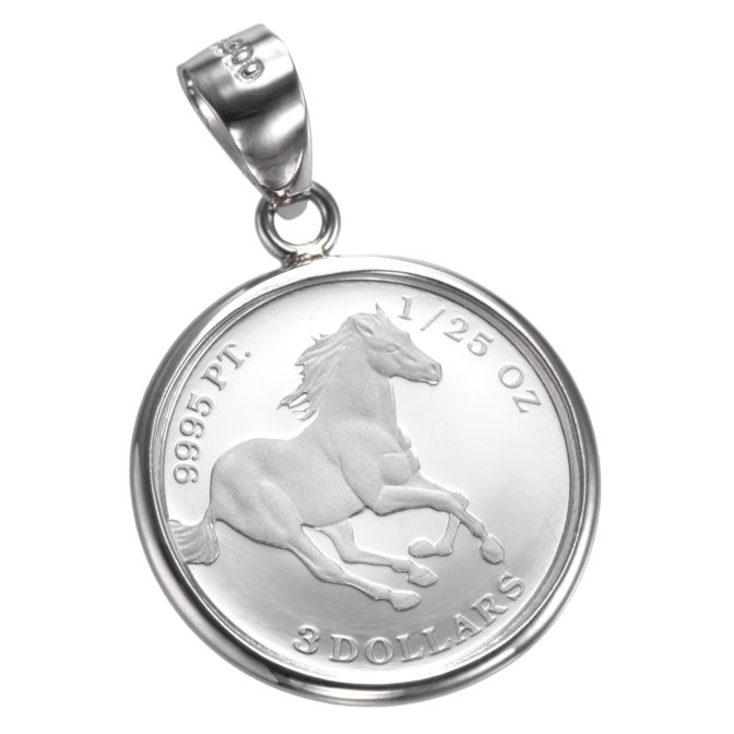 純プラチナ Pt999 コインペンダント ツバル ホース 1/25oz pt900 シンプルフレーム