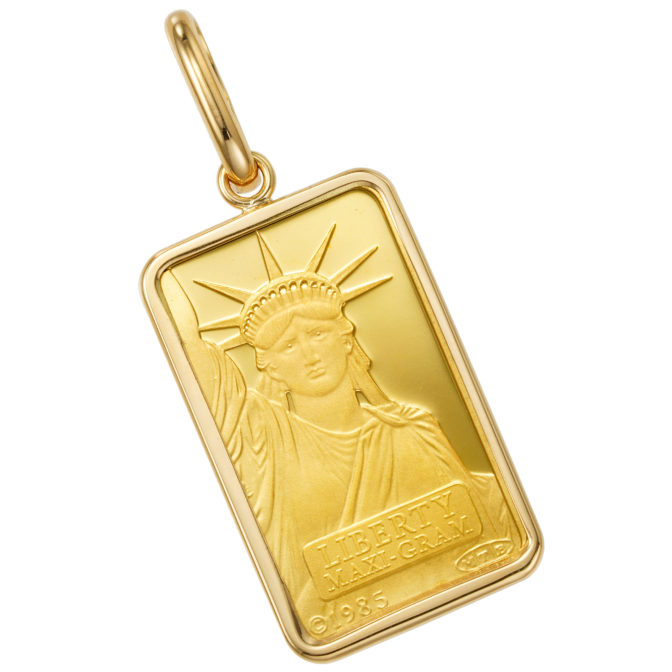 K24 純金 インゴット ペンダント リバティ 自由の女神 5g シンプルフレーム