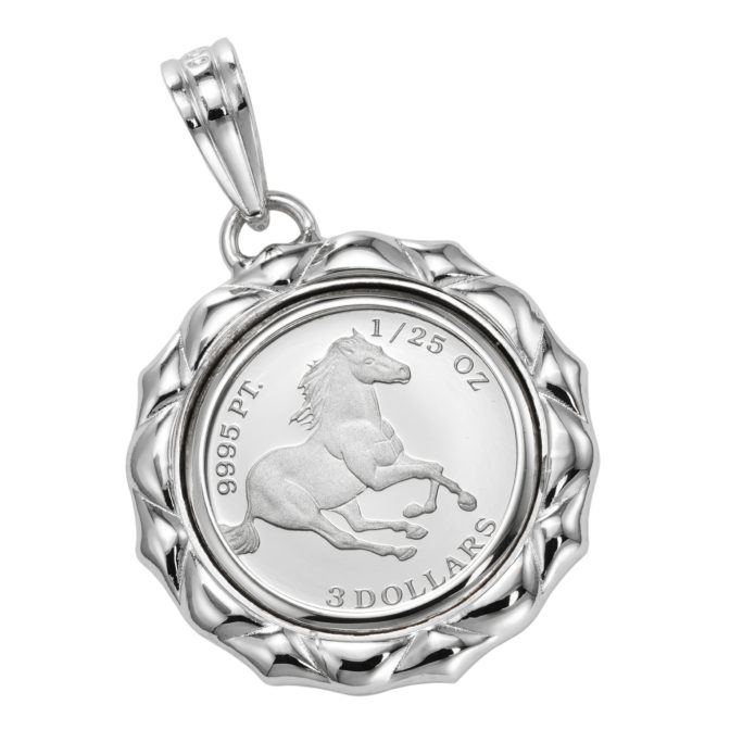 Pt999 純プラチナ ツバルホース コインペンダント 1/25oz デザインフレーム No.01