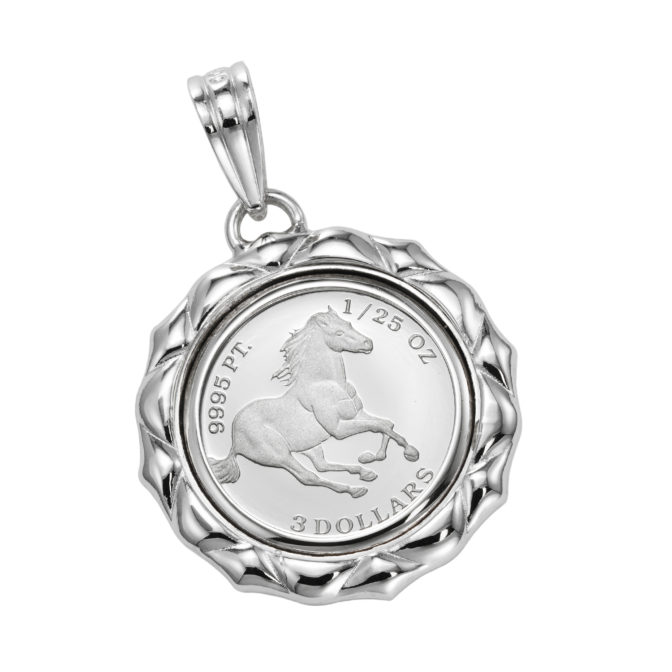Pt999 純プラチナ コイン ペンダント ツバル ホース & エリザベス 1/25oz デザインフレーム No.01