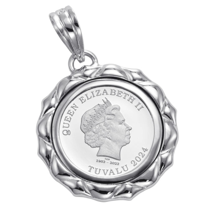 Pt999 純プラチナ ツバルホース コインペンダント 1/25oz デザインフレーム No.01