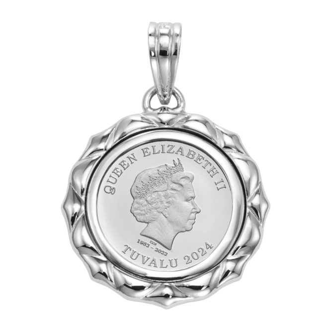 Pt999 純プラチナ ツバルホース コインペンダント 1/25oz デザインフレーム No.01