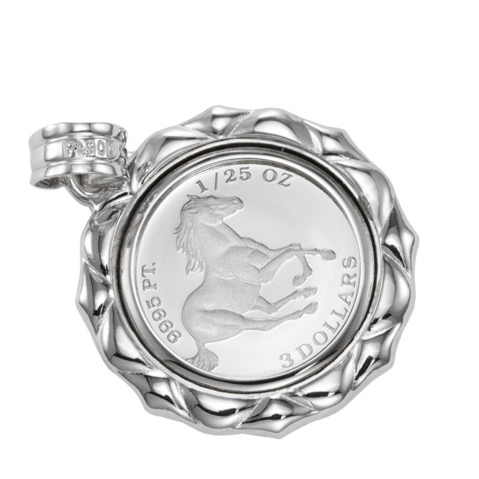 Pt999 純プラチナ ツバルホース コインペンダント 1/25oz デザインフレーム No.01