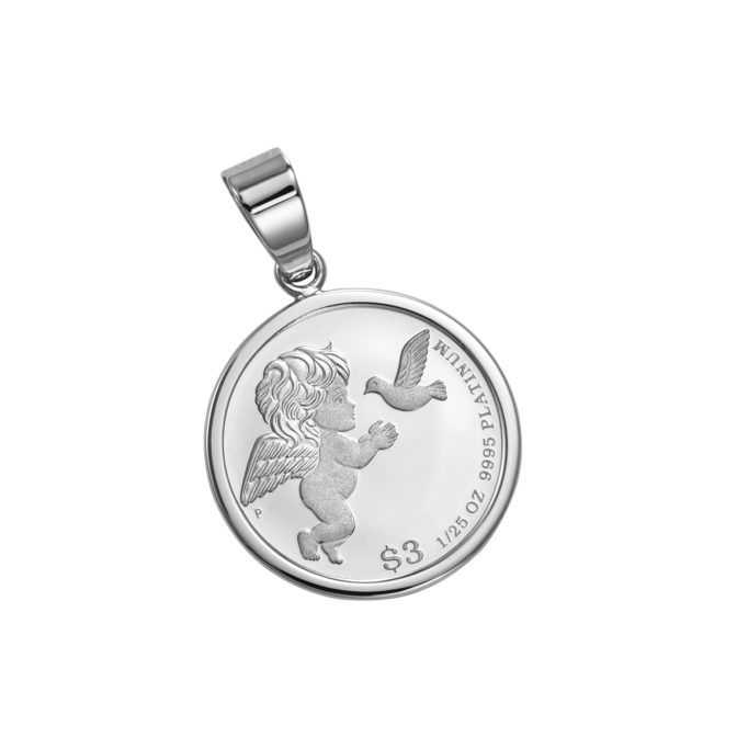 Pt999 純プラチナ コイン ペンダント ツバル エンジェル 1/25oz シンプルフレーム