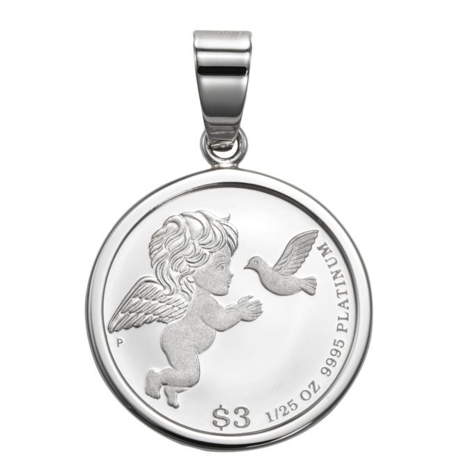 Pt999 純プラチナ コインペンダント ツバル1エンジェル 1/25oz Pt900 シンプルフレーム