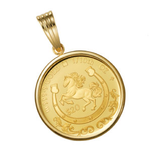 K24 純金 コイン ペンダント ロイヤルミント ホース チャールズ  1/10oz シンプルフレーム