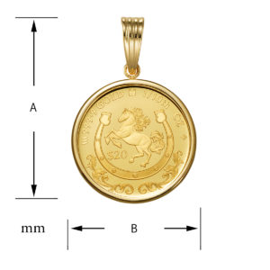 K24 純金 コインペンダント トップ ロイヤルミント ホース チャールズ 1/10oz シンプルフレーム