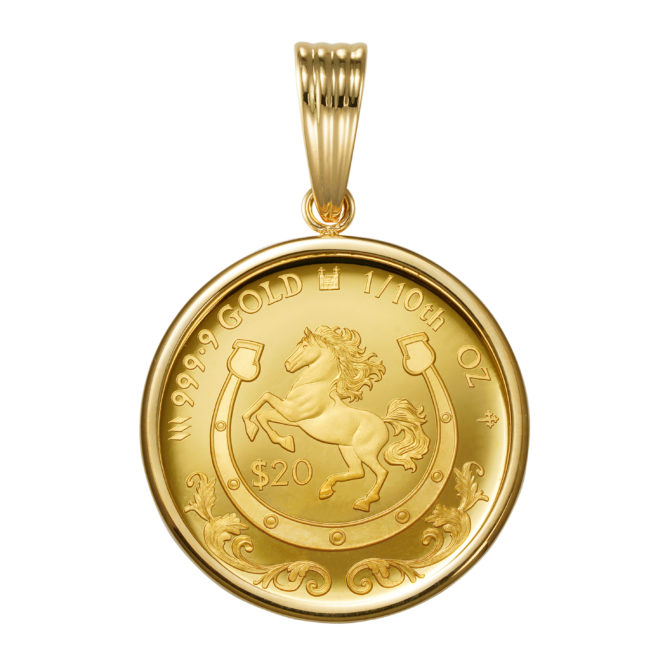 K24 純金 コインペンダント トップ ロイヤルミント ホース チャールズ 1/10oz シンプルフレーム