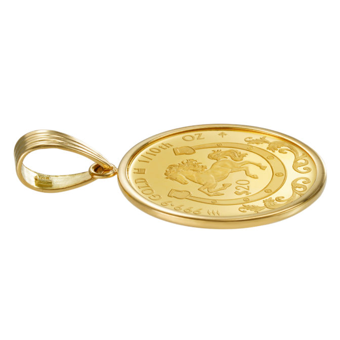 K24 純金 コインペンダント トップ ロイヤルミント ホース チャールズ 1/10oz シンプルフレーム