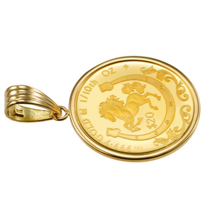 K24 純金 コインペンダント トップ ロイヤルミント ホース チャールズ 1/10oz シンプルフレーム