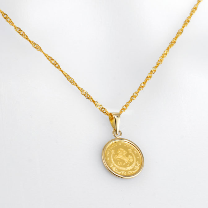 K24 純金 コインペンダント トップ ロイヤルミント ホース チャールズ 1/30oz シンプルフレーム