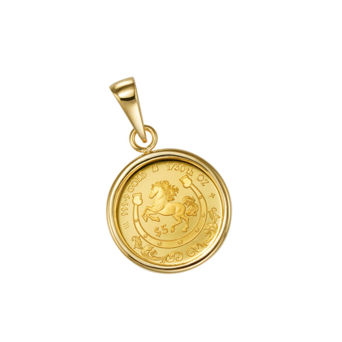 K24 純金 コイン ペンダント ロイヤルミント ホース チャールズ  1/30oz シンプルフレーム