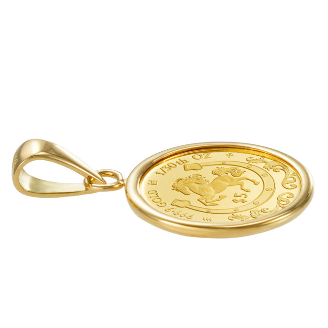 K24 純金 コインペンダント トップ ロイヤルミント ホース チャールズ 1/30oz シンプルフレーム