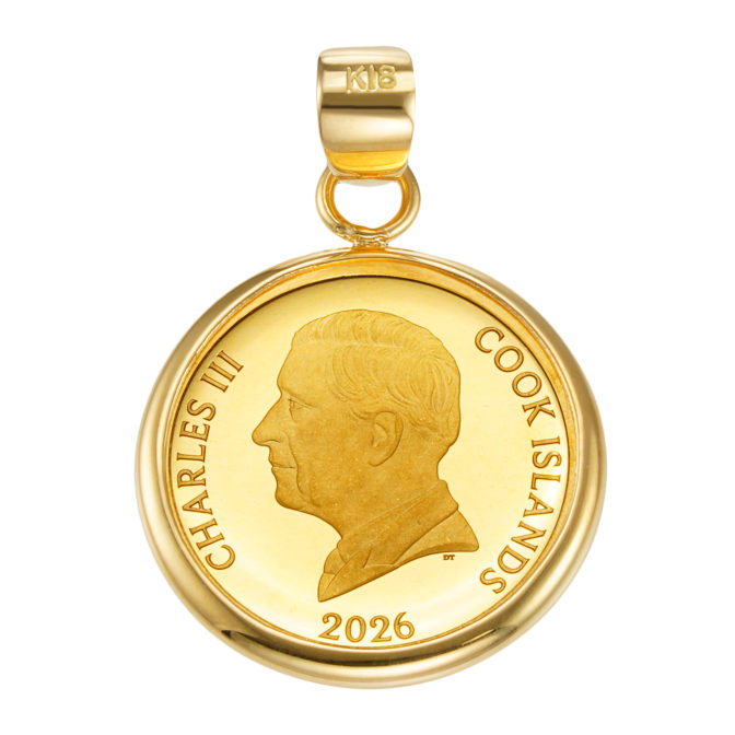 K24 純金 コインペンダント トップ ロイヤルミント ホース チャールズ 1/30oz シンプルフレーム