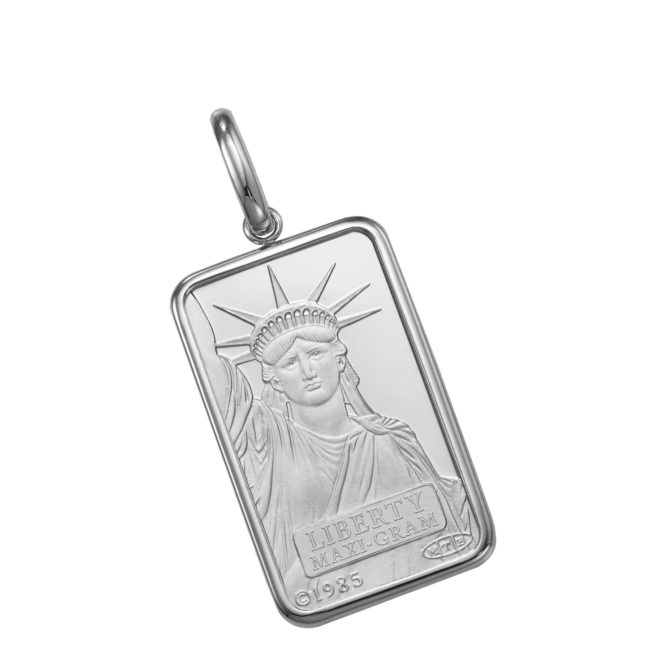 Pt999 純プラチナ インゴット ペンダント リバティ 自由の女神 5g Pt900 シンプルフレーム (ツメ枠)